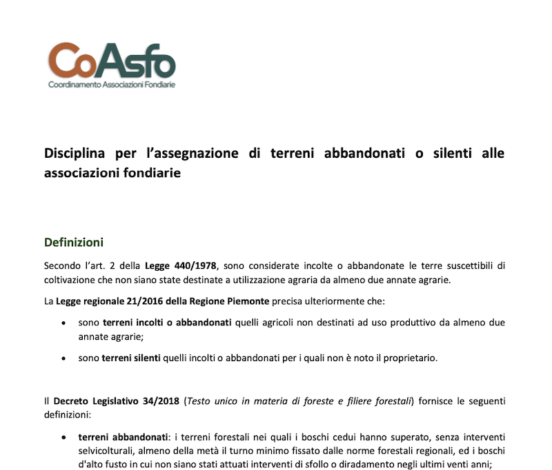 Assegnazione di terreni abbandonati o silenti alle associazioni fondiarie