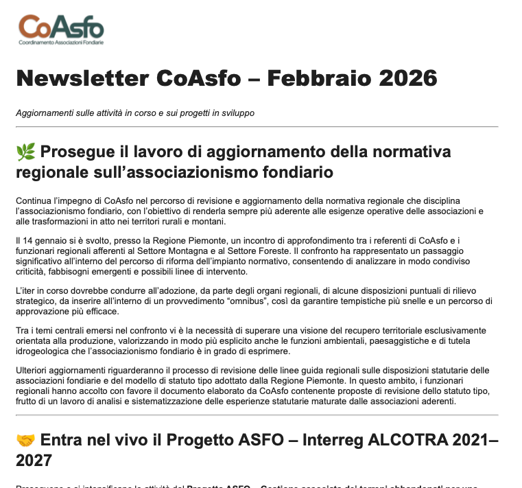 Newsletter CoAsfo – Febbraio 2026