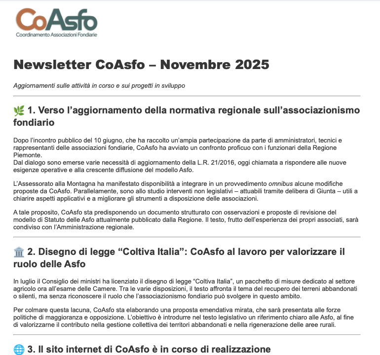 Newsletter CoAsfo – Novembre 2025